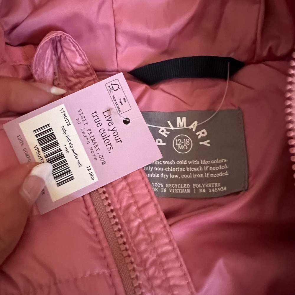 Primary body suit puffer NWT pink 12-18 month